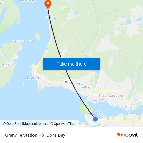 Granville Station to Lions Bay map