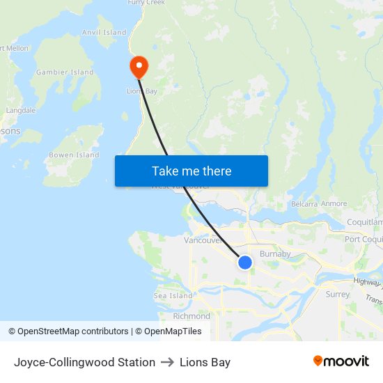 Joyce-Collingwood Station to Lions Bay map