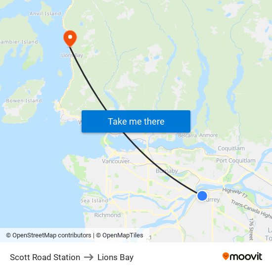 Scott Road Station to Lions Bay map