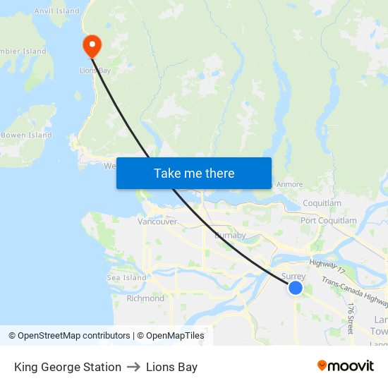 King George Station to Lions Bay map