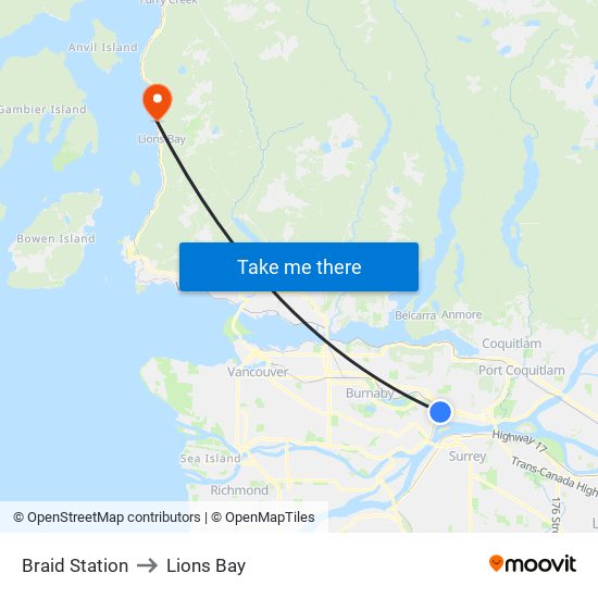 Braid Station to Lions Bay map