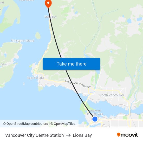 Vancouver City Centre Station to Lions Bay map