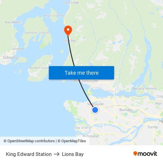 King Edward Station to Lions Bay map
