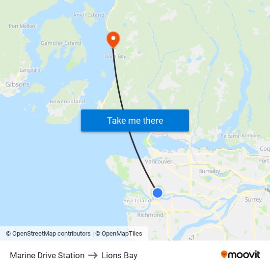 Marine Drive Station to Lions Bay map