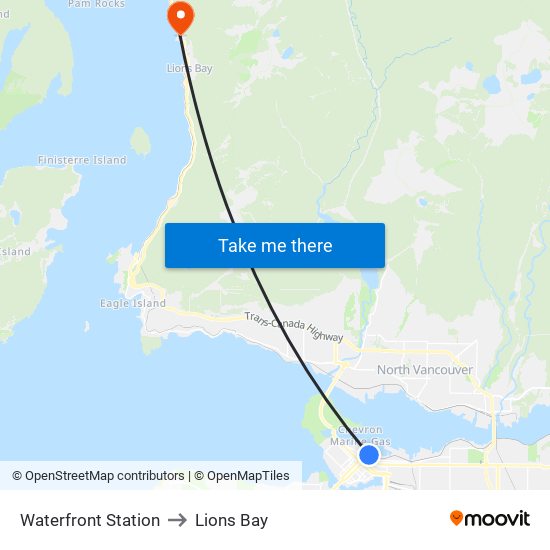 Waterfront Station to Lions Bay map