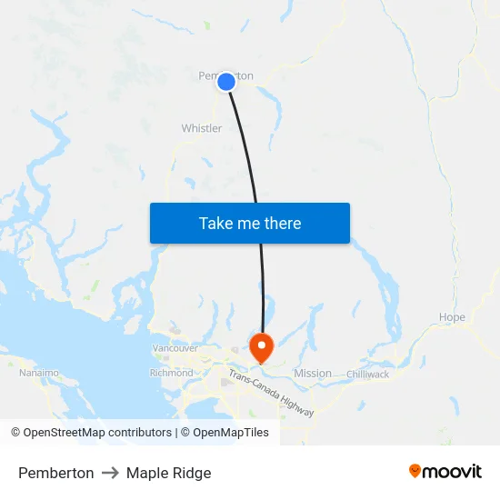Pemberton to Maple Ridge map