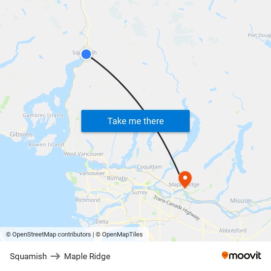 Squamish to Maple Ridge map
