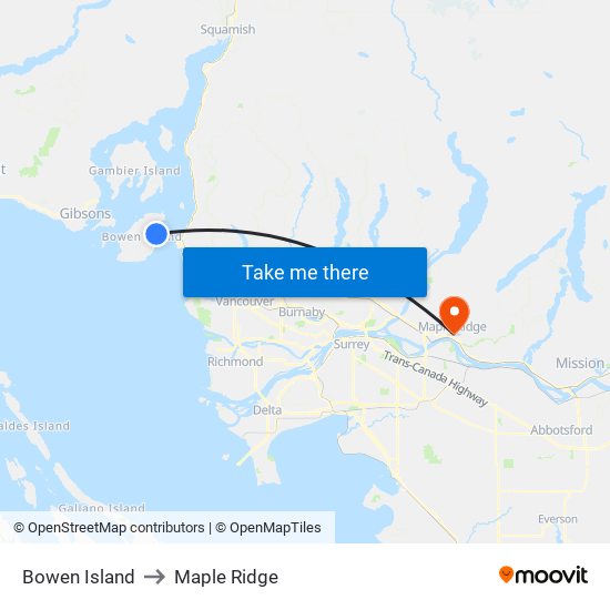 Bowen Island to Maple Ridge map