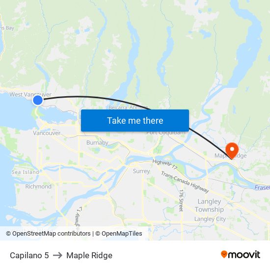 Capilano 5 to Maple Ridge map