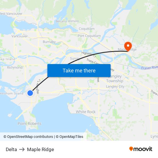 Delta to Maple Ridge map