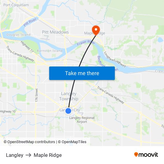 Langley to Maple Ridge map