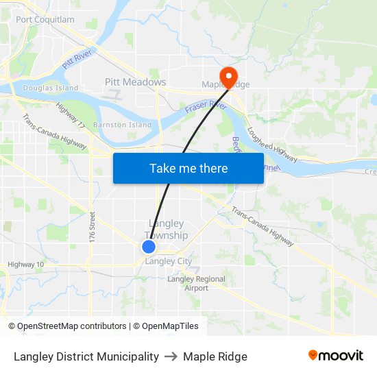 Langley District Municipality to Maple Ridge map