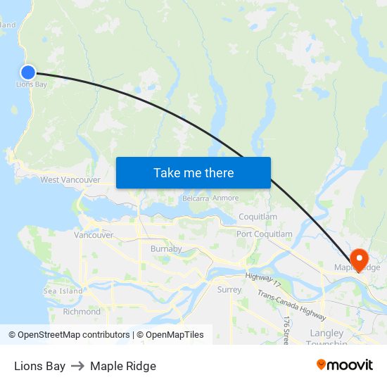 Lions Bay to Maple Ridge map