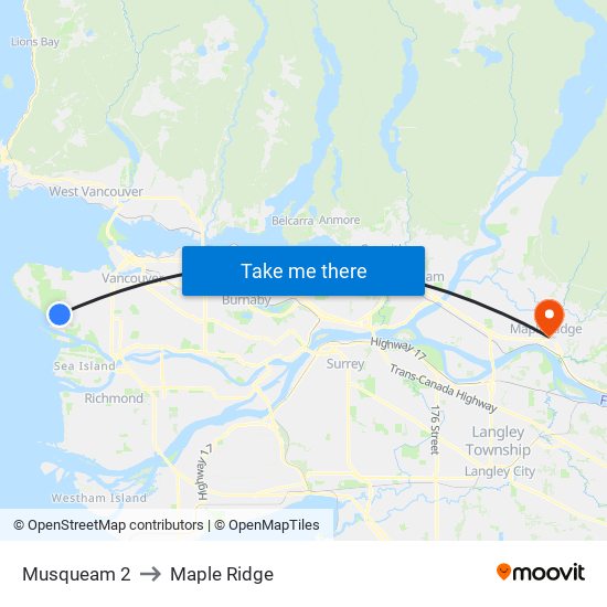 Musqueam 2 to Maple Ridge map
