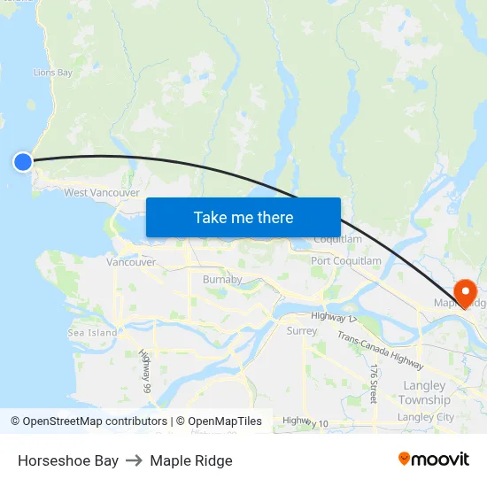 Horseshoe Bay to Maple Ridge map