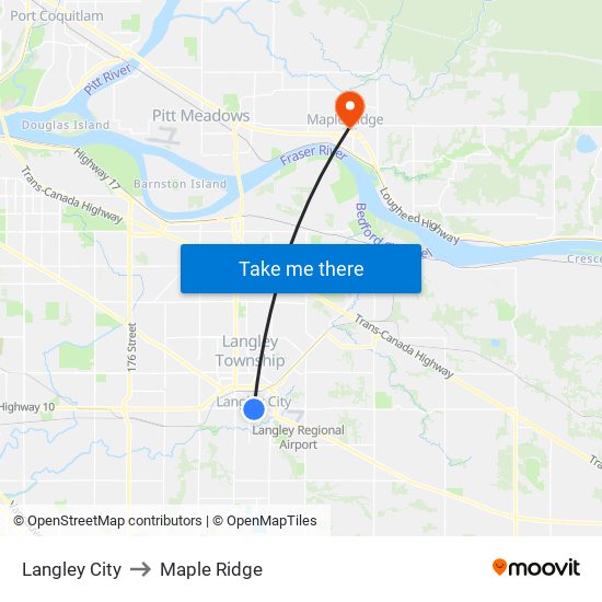 Langley to Maple Ridge map