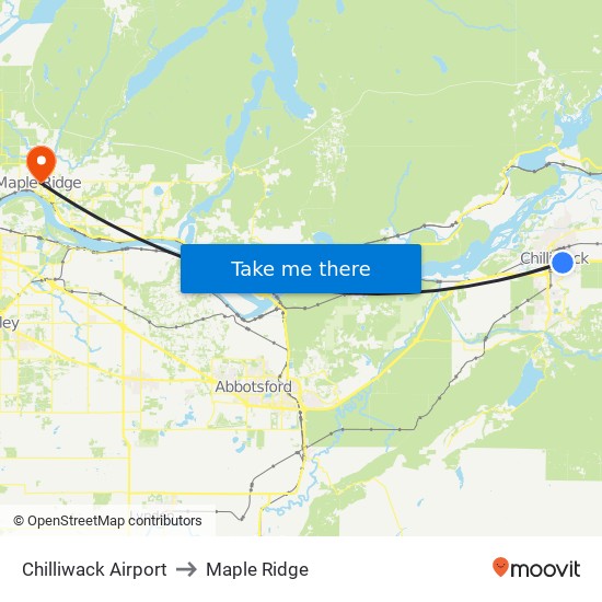 Chilliwack Airport to Maple Ridge map