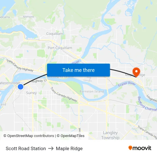 Scott Road Station to Maple Ridge map
