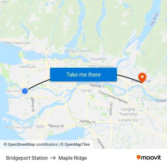 Bridgeport Station to Maple Ridge map