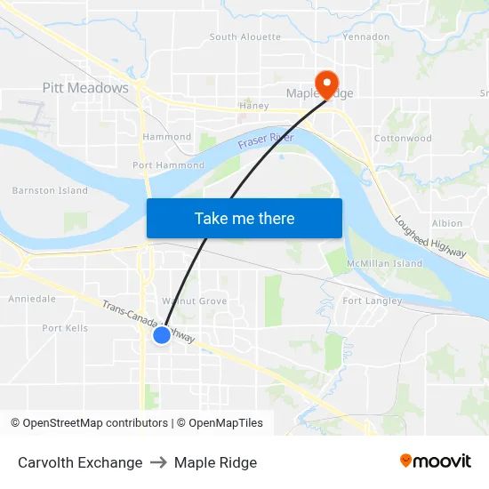 Carvolth Exchange to Maple Ridge map