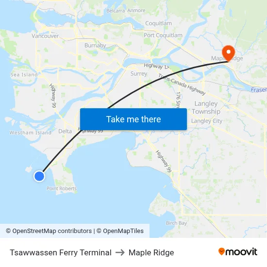 Tsawwassen Ferry Terminal to Maple Ridge map