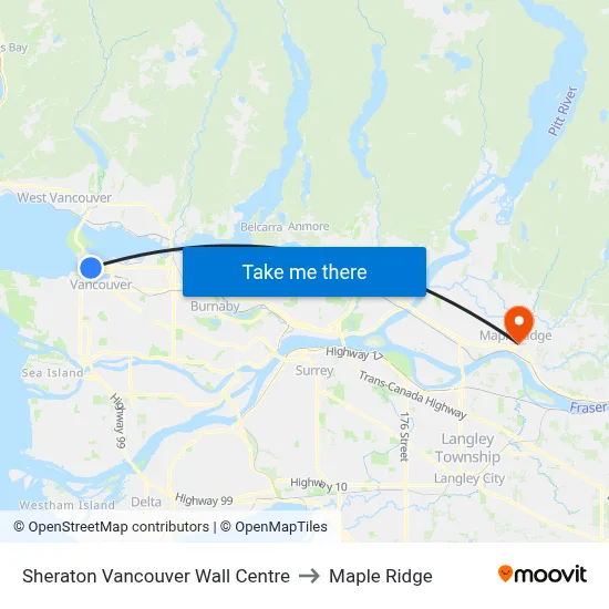 Sheraton Vancouver Wall Centre to Maple Ridge map