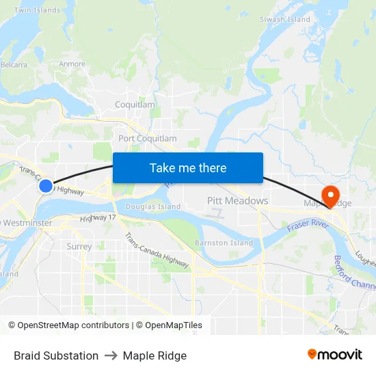 Braid Substation to Maple Ridge map