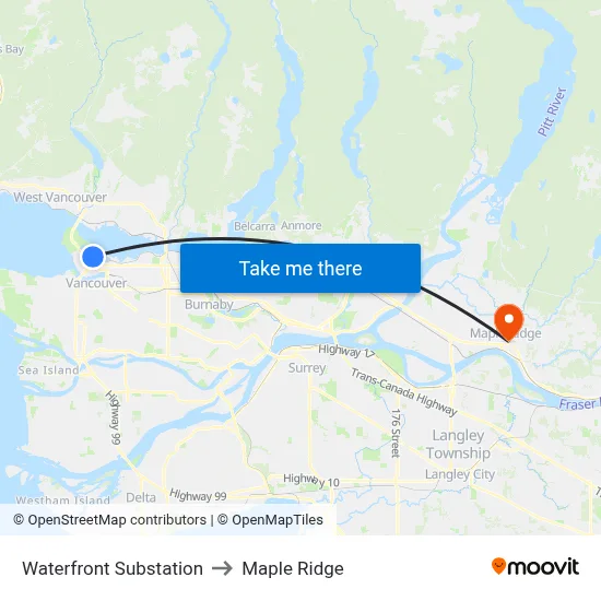 Waterfront Substation to Maple Ridge map