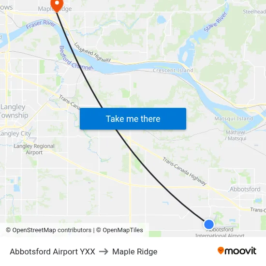 Abbotsford Airport YXX to Maple Ridge map