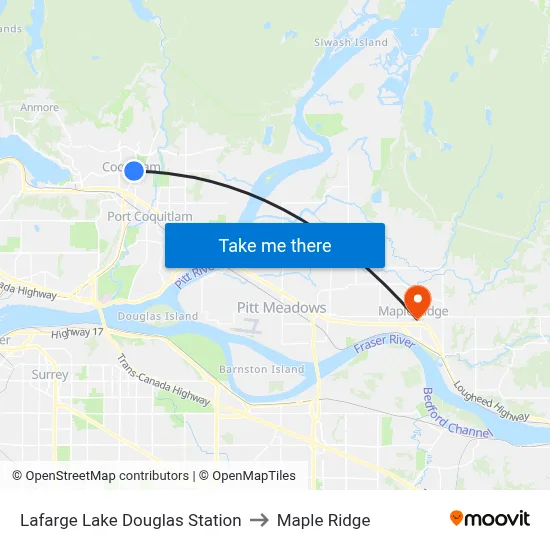 Lafarge Lake Douglas Station to Maple Ridge map