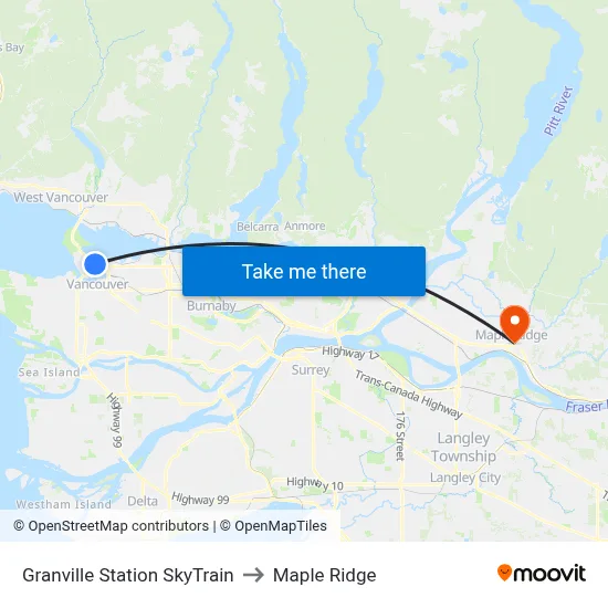 Granville Station SkyTrain to Maple Ridge map