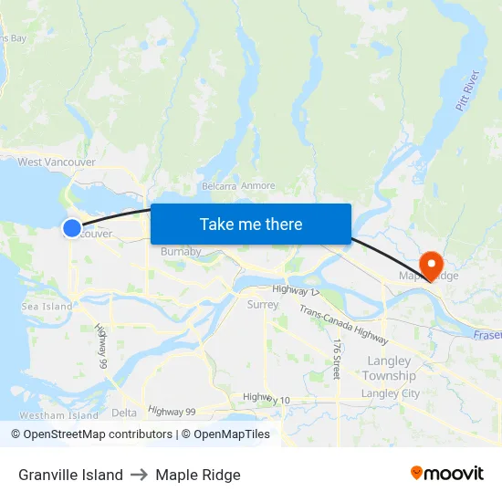 Granville Island to Maple Ridge map