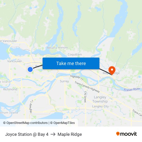 Joyce Station @ Bay 4 to Maple Ridge map