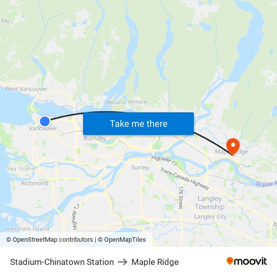 Stadium-Chinatown Station to Maple Ridge map