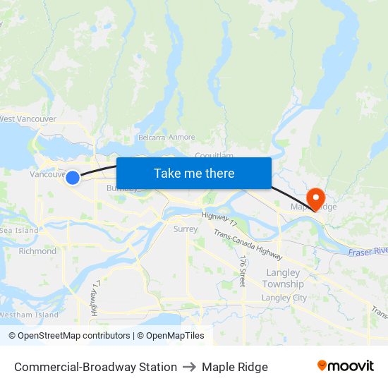 Commercial-Broadway Station to Maple Ridge map