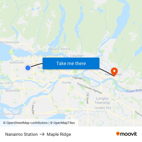 Nanaimo Station to Maple Ridge map