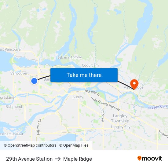 29th Avenue Station to Maple Ridge map