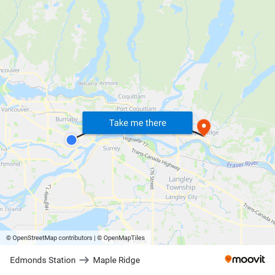 Edmonds Station to Maple Ridge map