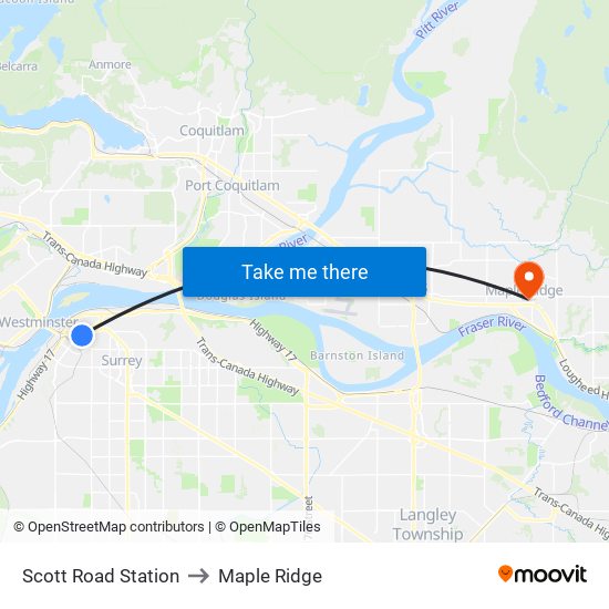 Scott Road Station to Maple Ridge map