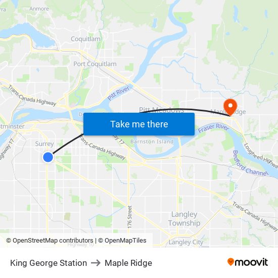 King George Station to Maple Ridge map