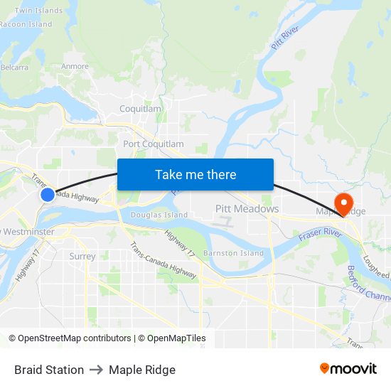 Braid Station to Maple Ridge map