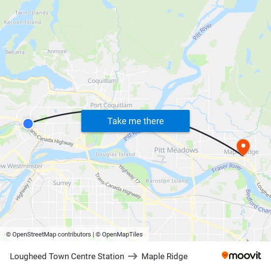 Lougheed Town Centre Station to Maple Ridge map