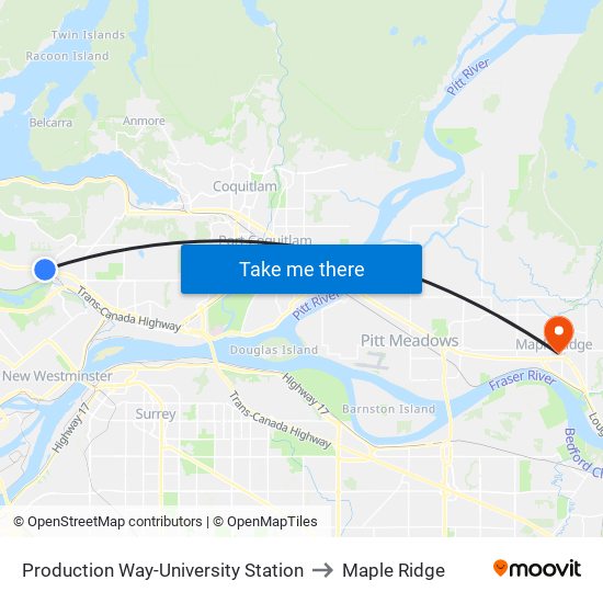 Production Way-University Station to Maple Ridge map