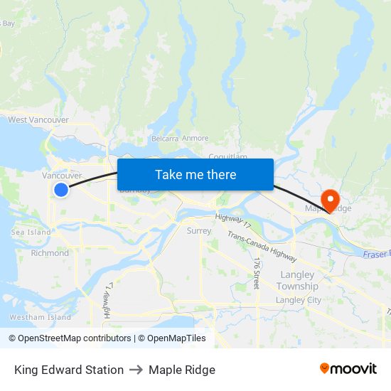 King Edward Station to Maple Ridge map