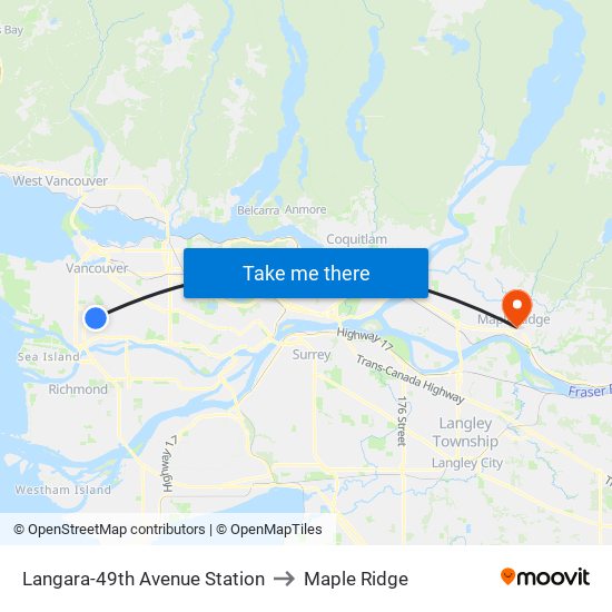 Langara-49th Avenue Station to Maple Ridge map