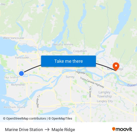 Marine Drive Station to Maple Ridge map