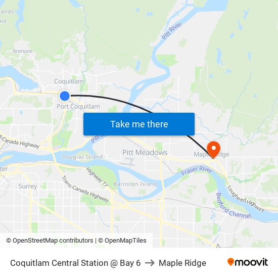 Coquitlam Central Station @ Bay 6 to Maple Ridge map