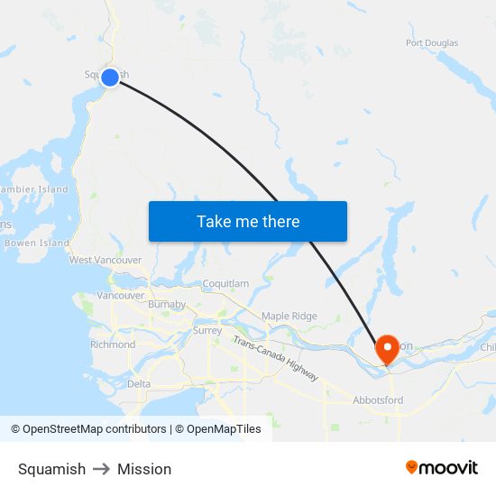 Squamish to Mission map