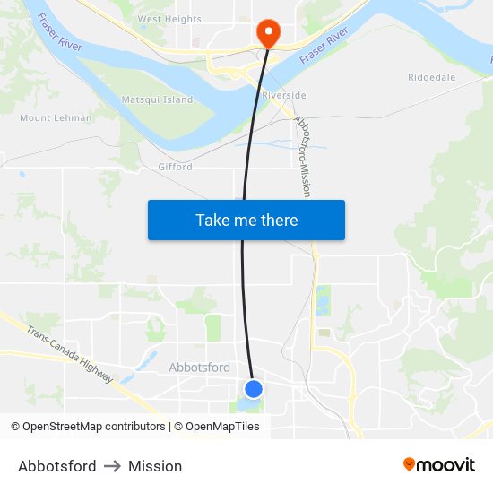 Abbotsford to Mission map