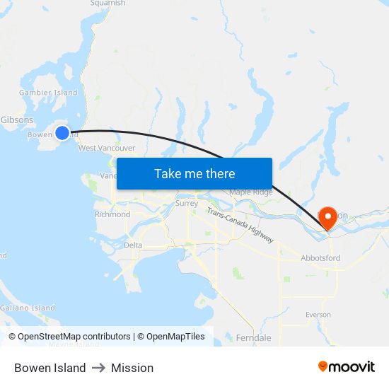 Bowen Island to Mission map